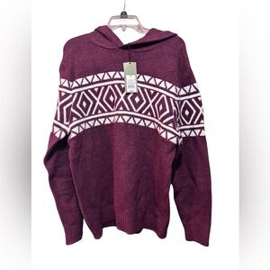 NWT Goodfellow burgundy and white knit sweater hood women’s size M Nordic comfy